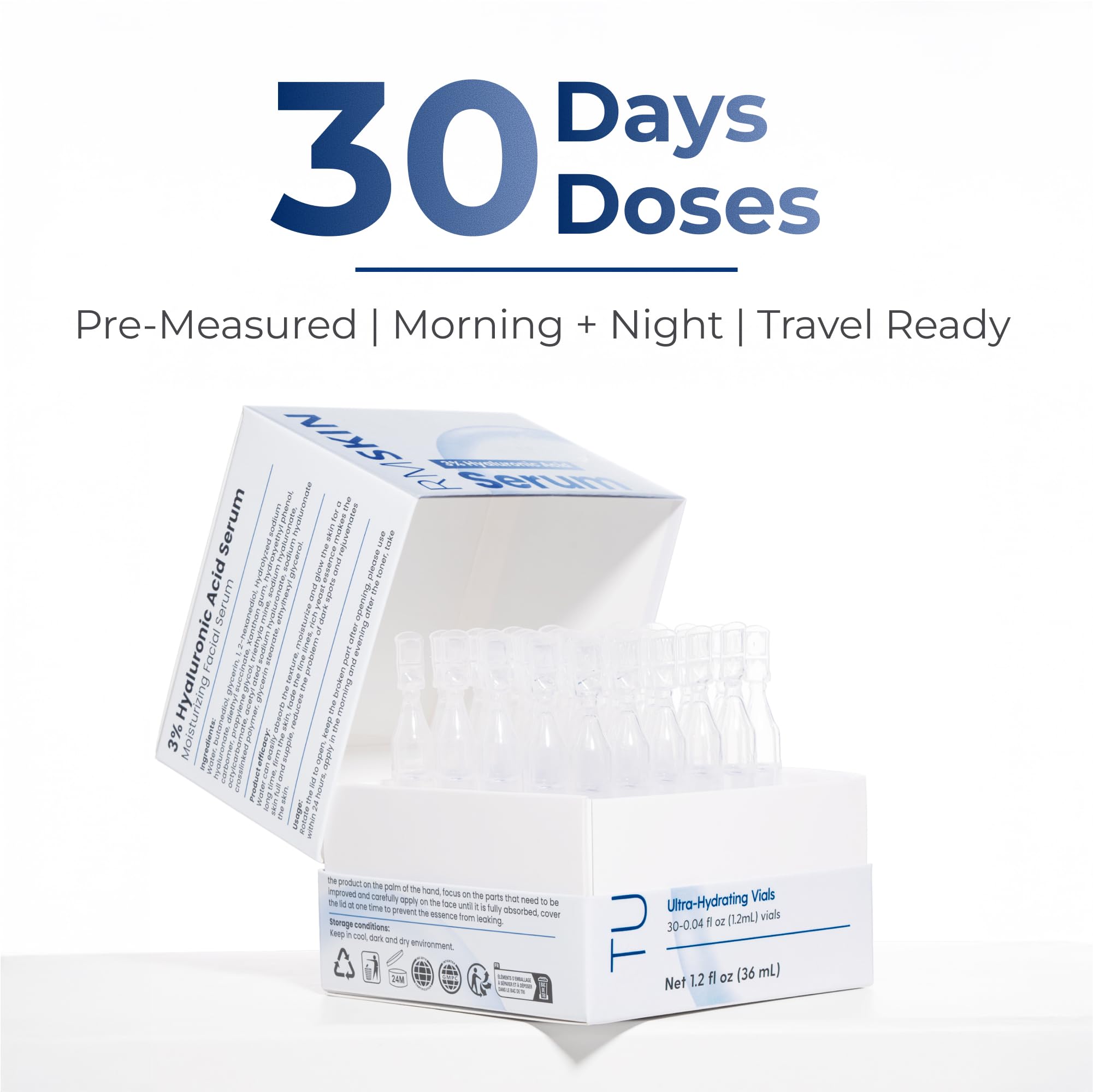 TURMSKIN® Hyaluronic Acid Serum Ampoules [ULTRA HYDRATING VIALS] - 3% Hyaluron Booster for Glass Skin & Anti Aging - 24 Hours Hydration