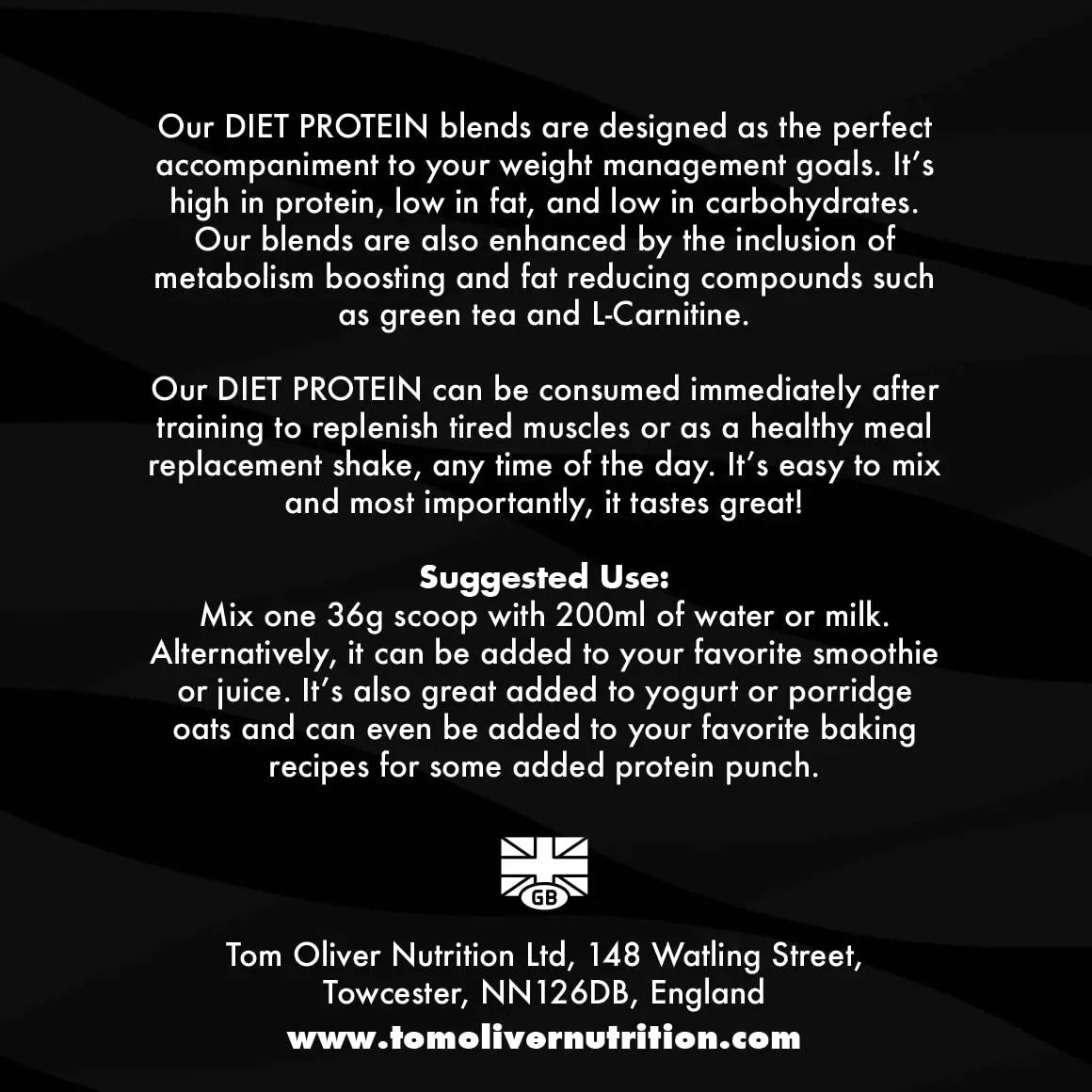 Tom Oliver Nutrition The Diet Protein - Diet Whey Protein Powder 907g - Weight Control Shake for Men & Women Tom Oliver Nutrition Au supplements