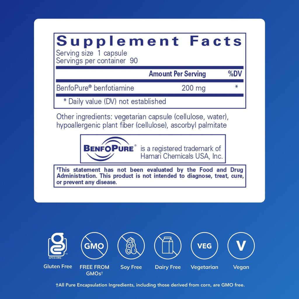 Pure Encapsulations BenfoMax 90's - 200 mg Benfotiamine - Vitamin B1 Thiamin Supplement - Supports Heart & Metabolism Health
