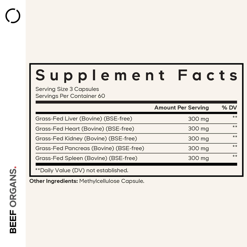 Codeage Grass Fed Beef Organs Supplement – Glandulars Supplements - Freeze Dried, Non-Defatted, Desiccated Liver, Heart, Kidney, Pancreas & Spleen Bovine Pills – Beef Vitamins - Non-GMO -180 Capsules Codeage Au supplements