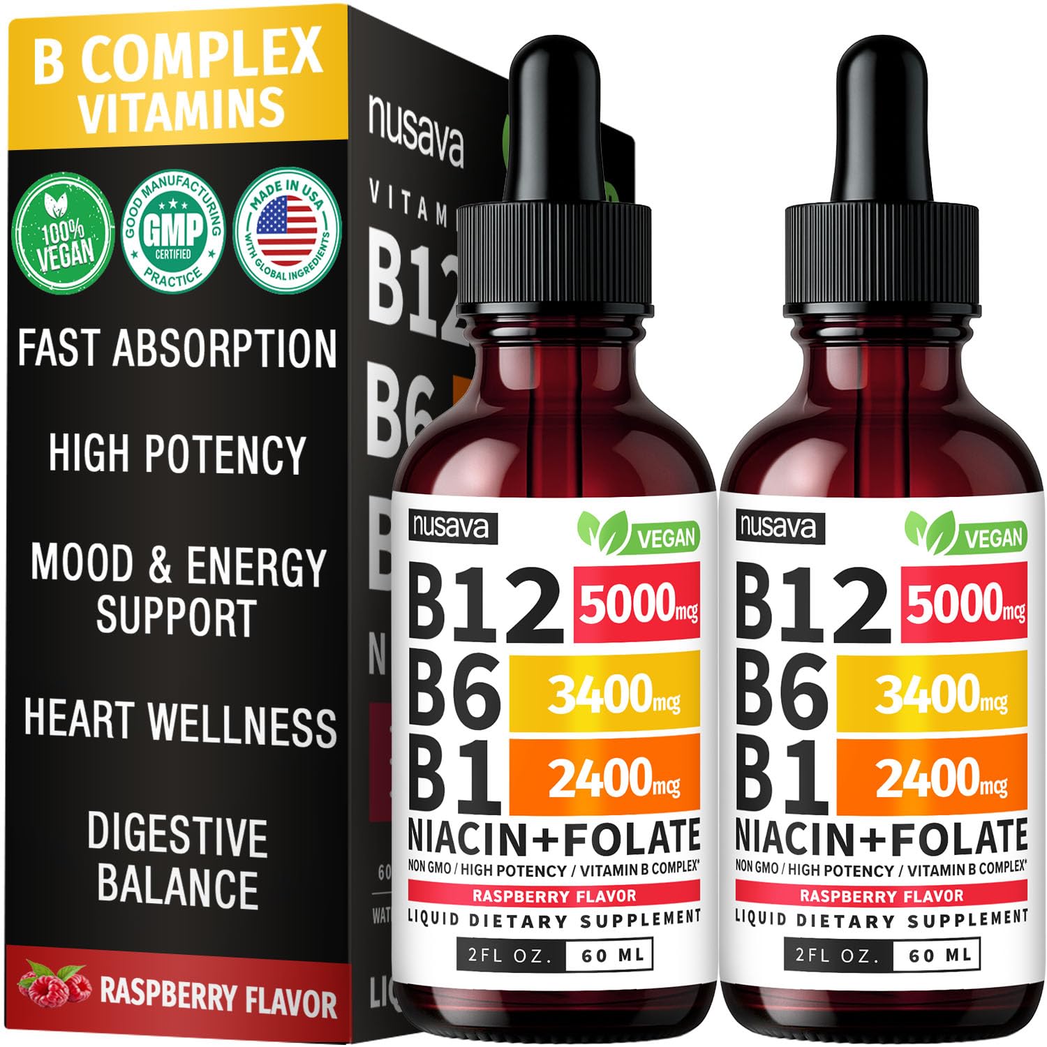 (2 Pack) Vitamin B12 and B6 Liquid Drops, B12 Sublingual Vitamin B Complex - B 12 Vitamin 5000mcg - B12 Methylcobalamin for Energy