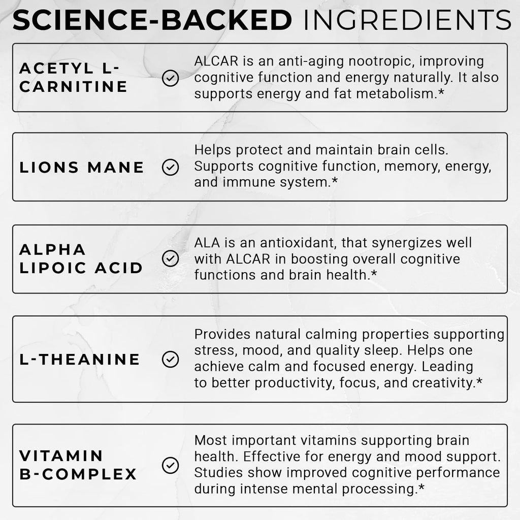 Elite Brain - Nootropic Supplement for Focus, Memory & Mental Clarity – Caffeine-Free Natural Energy with Lion’s Mane, L-Theanine & Vitamin B Complex (60 Capsules) ACEWORKZ Au supplements