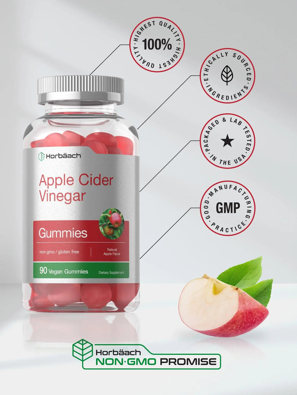 Vegan Apple Cider Vinegar Gummies | 90 Count | ACV Supplement | Natural Apple Flavor Horbäach Au supplements
