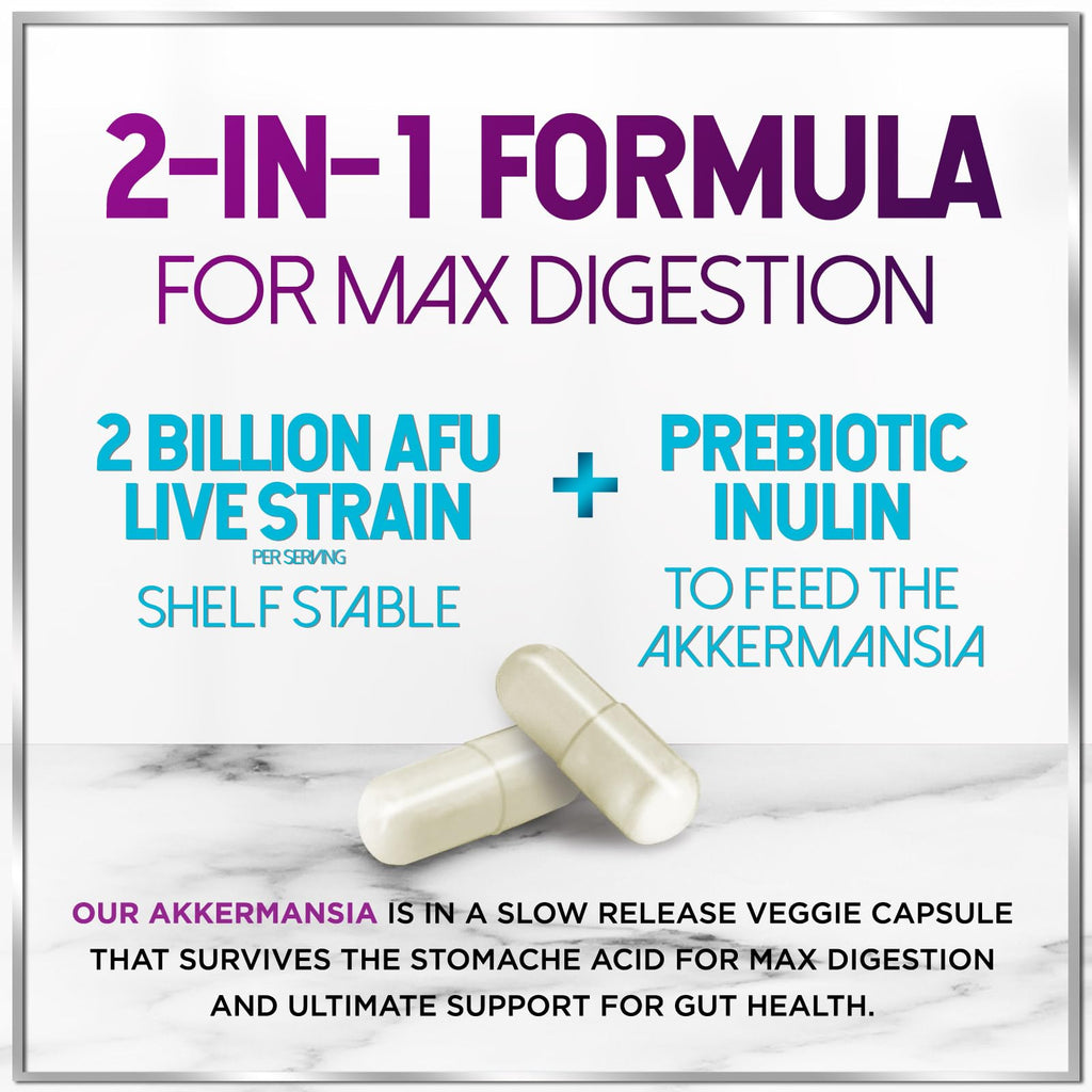 Akkermansia Probiotic - 2 Billion AFU per Serving - Best Strain for GLP-1 Production Support with Prebiotic Fiber for Natural Digestive & Gut Health