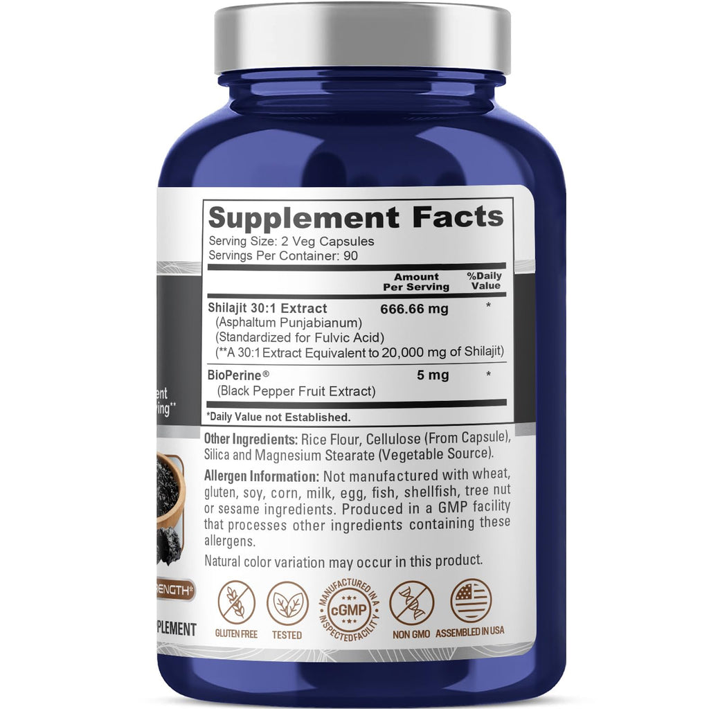 NusaPure Shilajit 20,000mg per Serving, 180 Veggie Caps, Non-GMO, Gluten Free, Bioperine NusaPure Au supplements