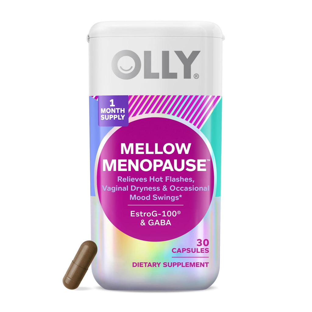 OLLY Mellow Menopause Supplements for Women, Supports Hot Flashes, Vaginal Dryness & Occasional Mood Swings,* Estro-G100®, GABA, Vegan Capsules, 1 Month Supply - 30 Count OLLY Au supplements