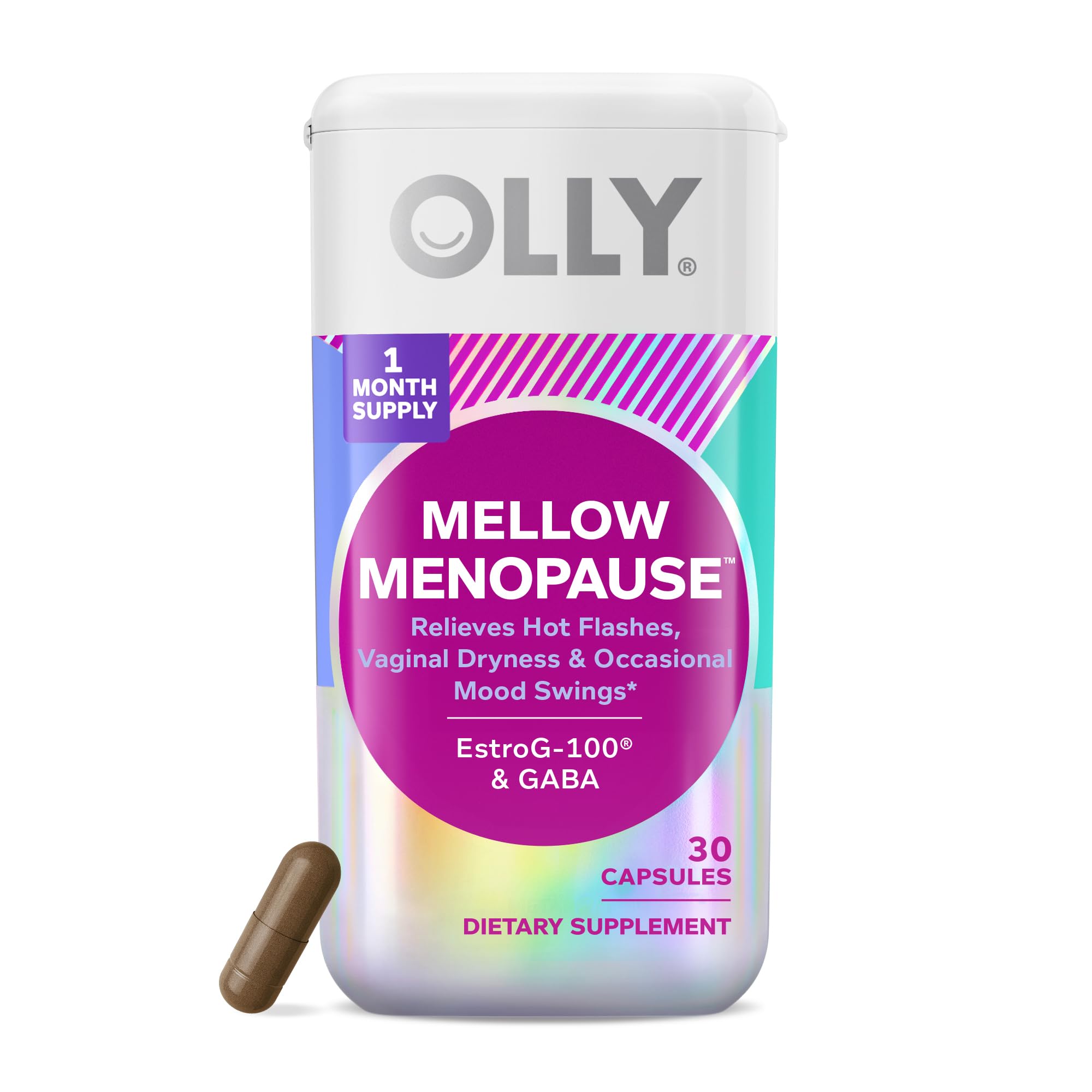 OLLY Mellow Menopause Supplements for Women, Supports Hot Flashes, Vaginal Dryness & Occasional Mood Swings,* Estro-G100®, GABA, Vegan Capsules, 1 Month Supply - 30 Count OLLY Au supplements