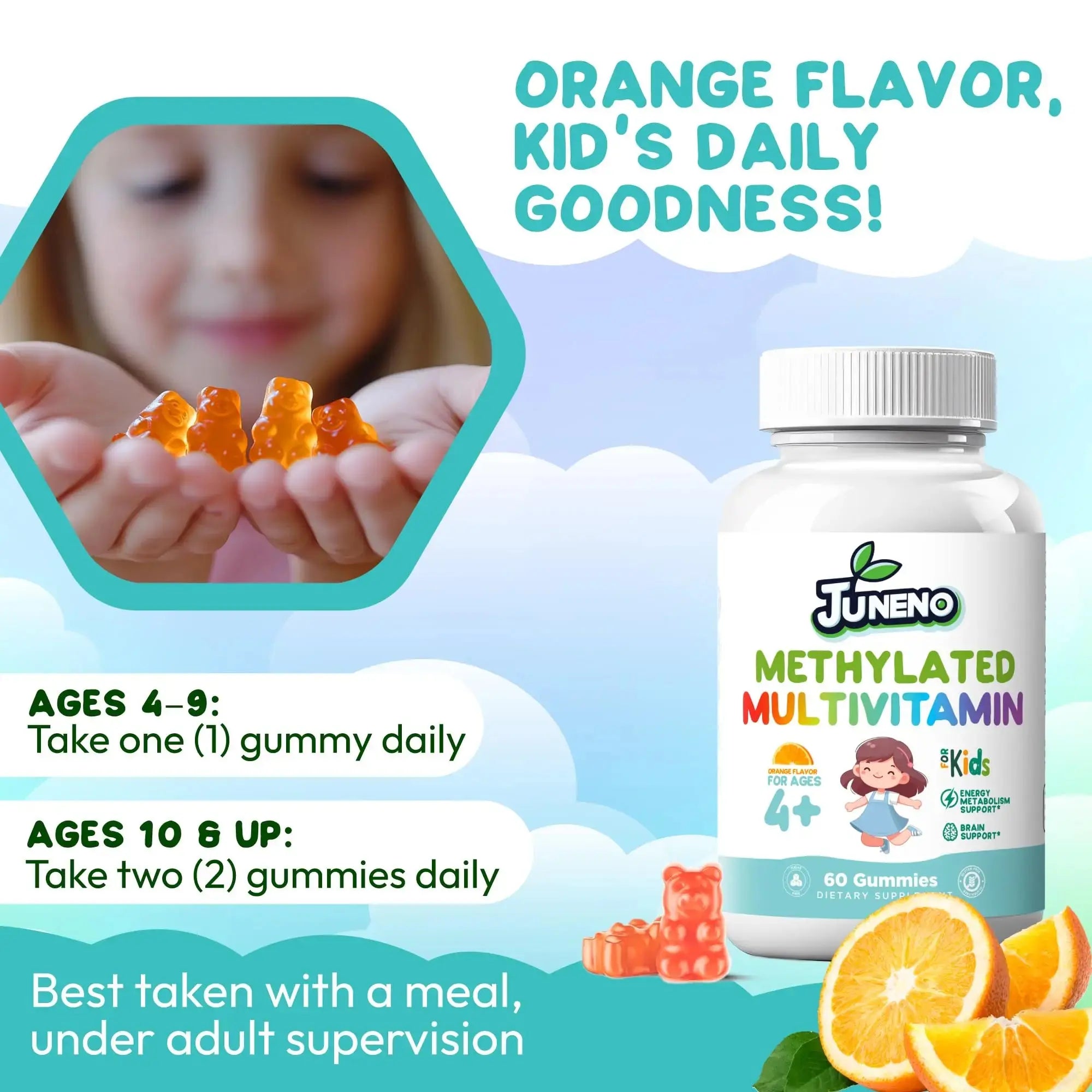 Juneno Methylated Multivitamin Gummies for Kids - MTHFR Support Supplement with B Complex 5-MTHF Folate (L-Methylfolate) Juneno Au supplements