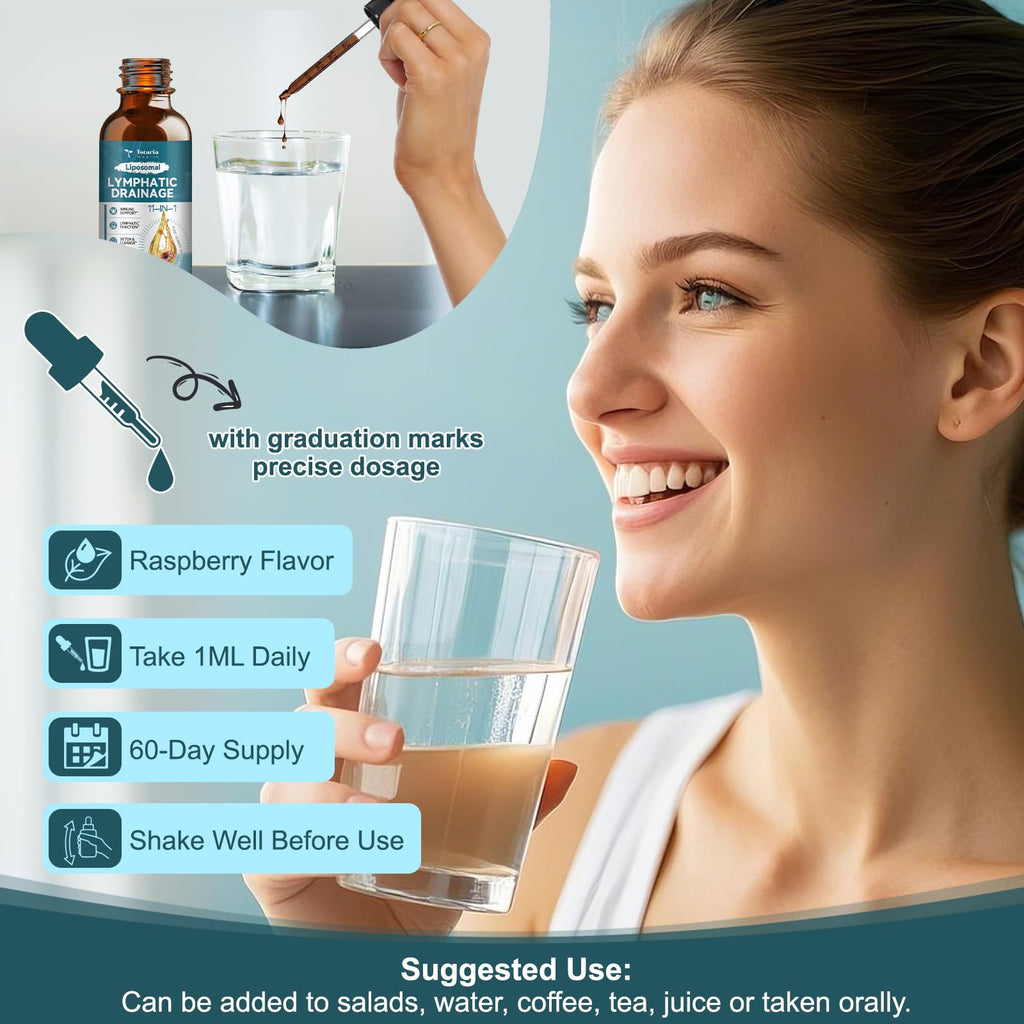 Liposomal Lymphatic Drainage Drops - 11 In 1 Organic Lymphatic Drainage Supplement with Burdock Root, Echinacea, Elderberry, Calendula, Cleavers Herb
