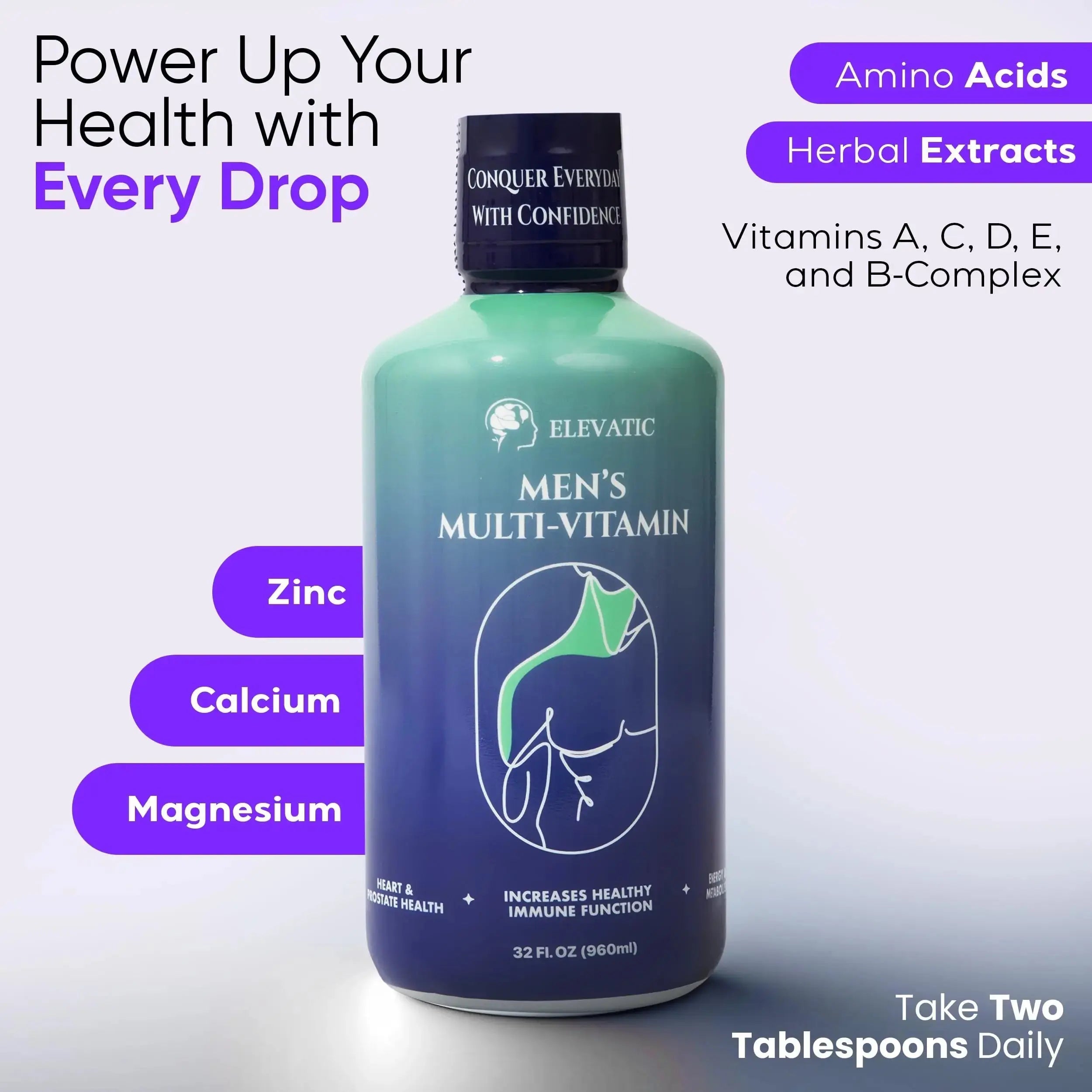 Elevatic Multivitamin for Men | 32 Fl.oz (960ml) | Superior Tasting | All Natural | Energy Booster Liquid Multivitamin Elevatic Au supplements