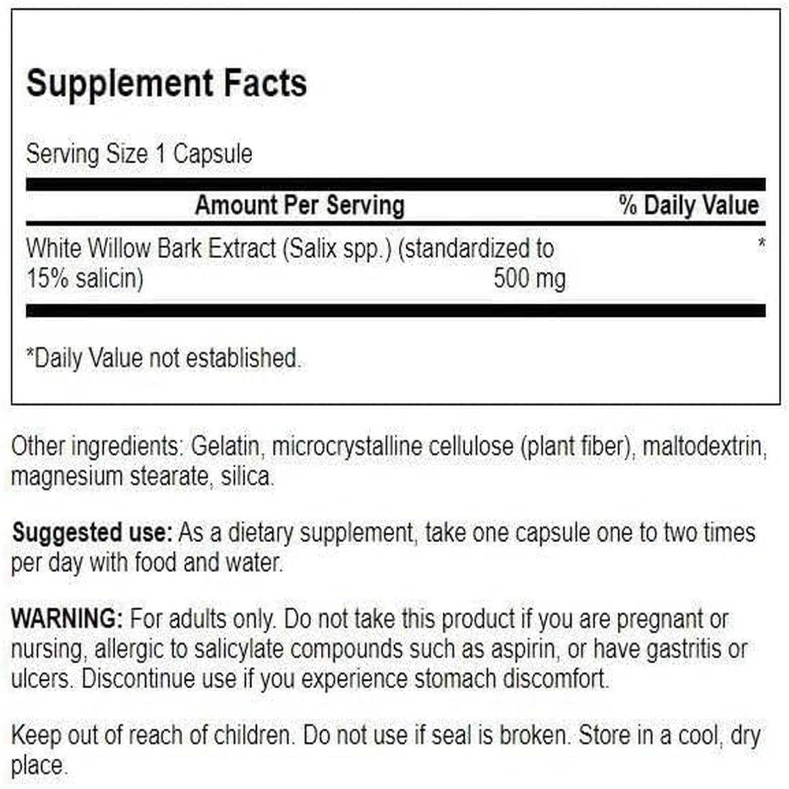 Swanson White Willow Bark Extract - Promotes Joint Support and Muscle Relief - Standardized to 15% Salicin - Natural Supplement with No Stomach Irritation - (120 Capsules, 500mg Each) Swanson Au supplements