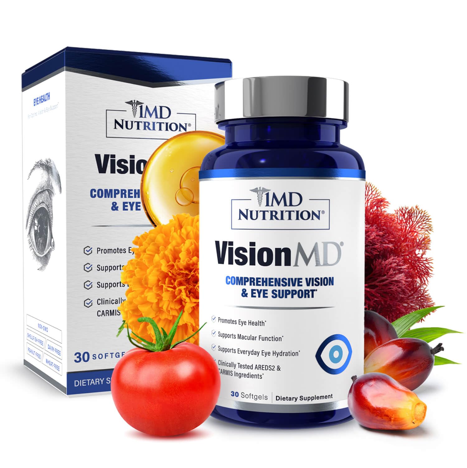 1MD Nutrition VisionMD Eye Vitamin CARMIS - Eye Supplement for Adults - with OptiLut Lutein & Zeaxanthin - Supports Vision Health Care, Everyday Eye Strain
