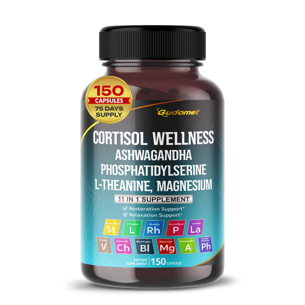 GUDOMET CORTISOL Wellness Magnesium Ashwagandha L-Theanine Phosphatidylserine Rhodiola Rosea Passionflower Lavender Chamomile -150 Capsules GUDOMET Au supplements