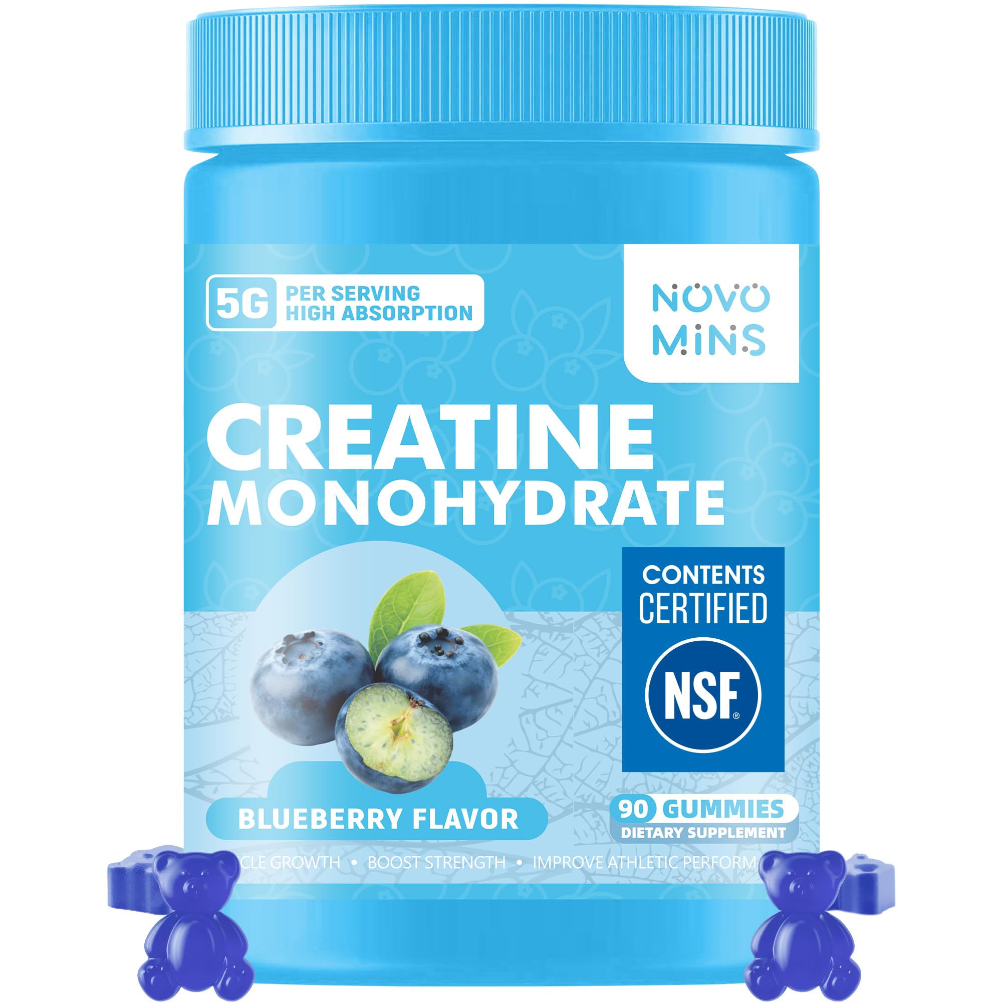 novomins Creatine Monohydrate Gummies 5000mg for Men & Women, Chewables Creatine Monohydrate for Muscle Strength, Muscle Builder, Energy Boost, Pre-Workout Supplement