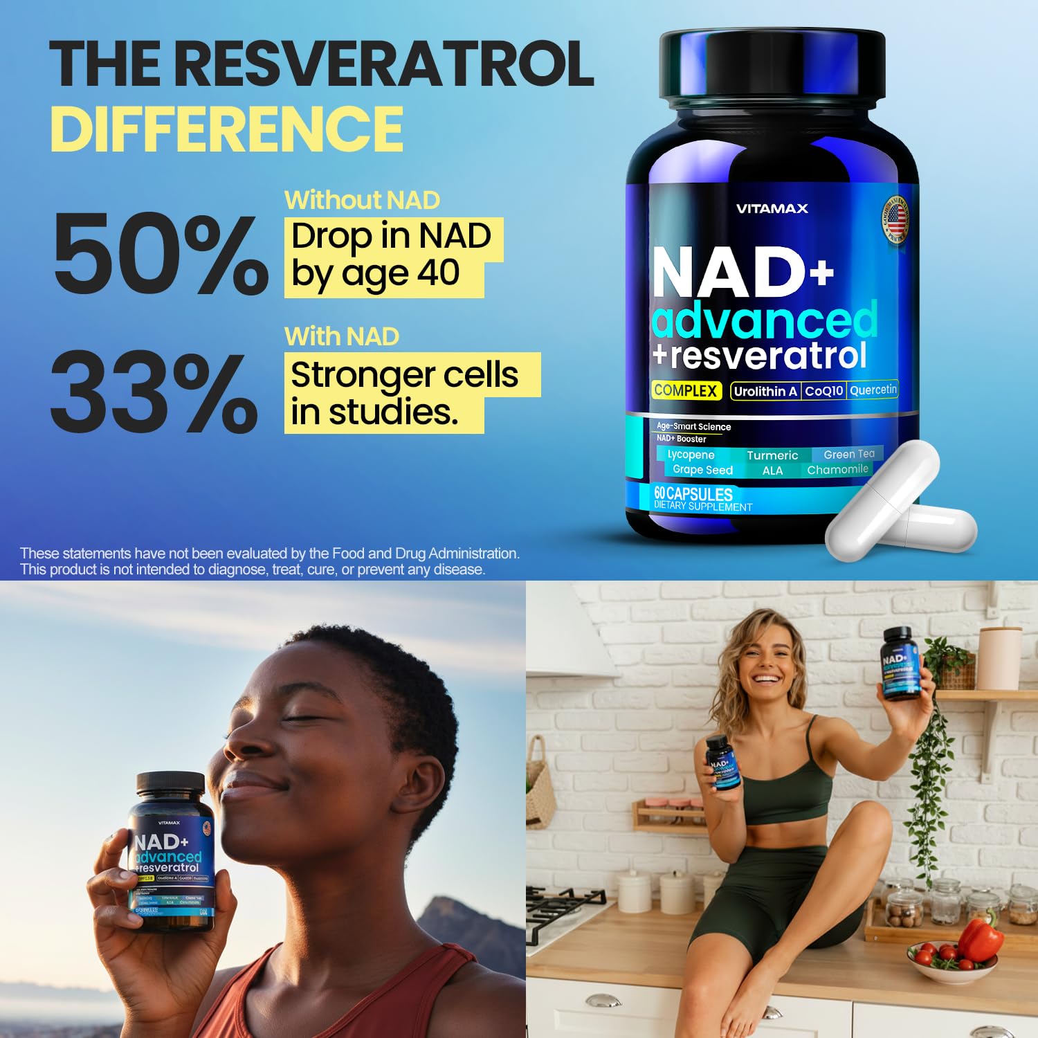 Liposomal NAD+ Supplement Extra Strength | Urolithin A, Resveratrol, CoQ10 - Women & Men - ALA, Green Tea, Quercetin, Lycopene | High Purity, Energy & Regeneration - Made in USA – 60ct Vitamax Au supplements