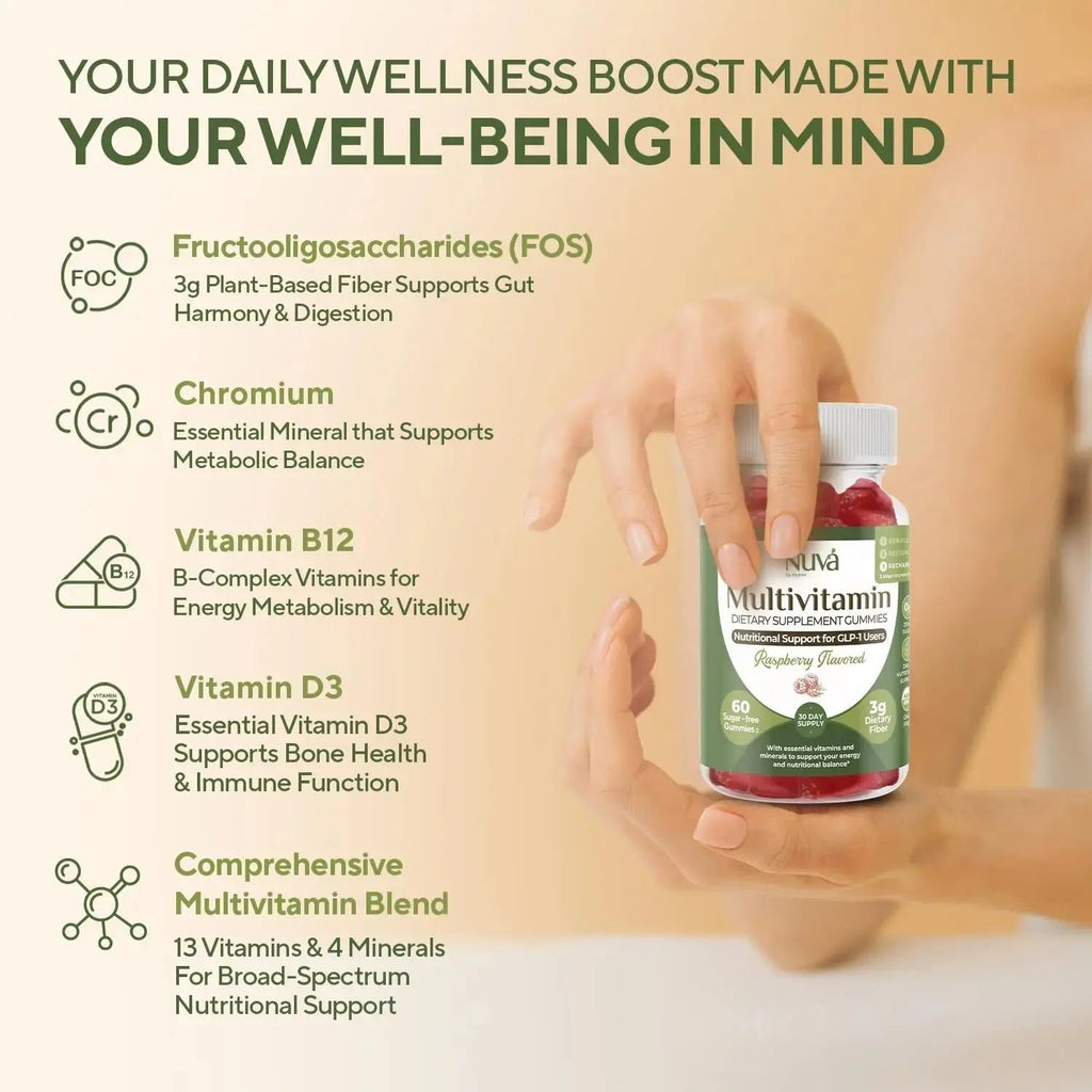 NuVa GLP-1 Support Multivitamin Gummies for Men & Women: Raspberry, Sugar-Free, 3g Fiber for Digestion & Gut Health NuVa Au supplements