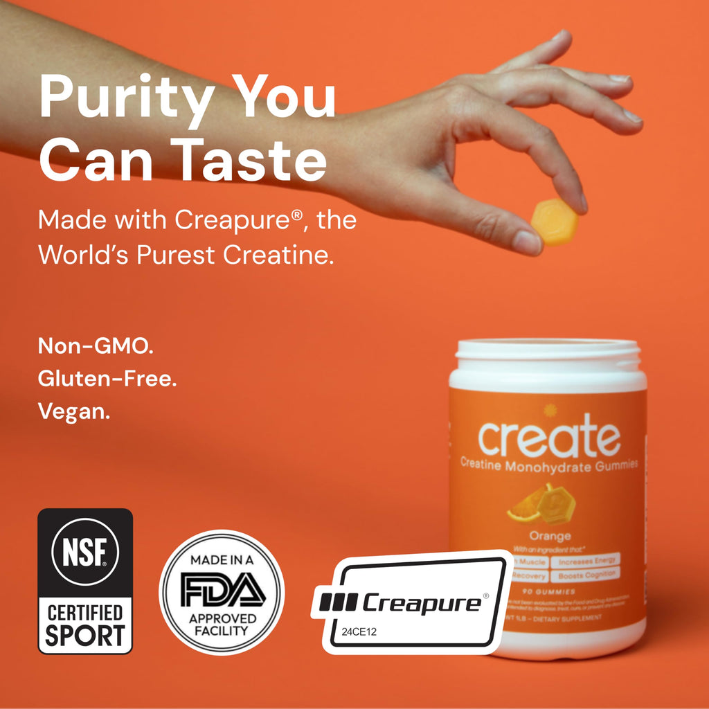 Create Creatine Monohydrate Gummies for Men & Women, Boost Focus, Strength, and Endurance, Anti-Melting Formula, Vegan, Gluten-Free, Non-GMO, 1.5g of Creatine per Gummy (Orange) Create Au supplements