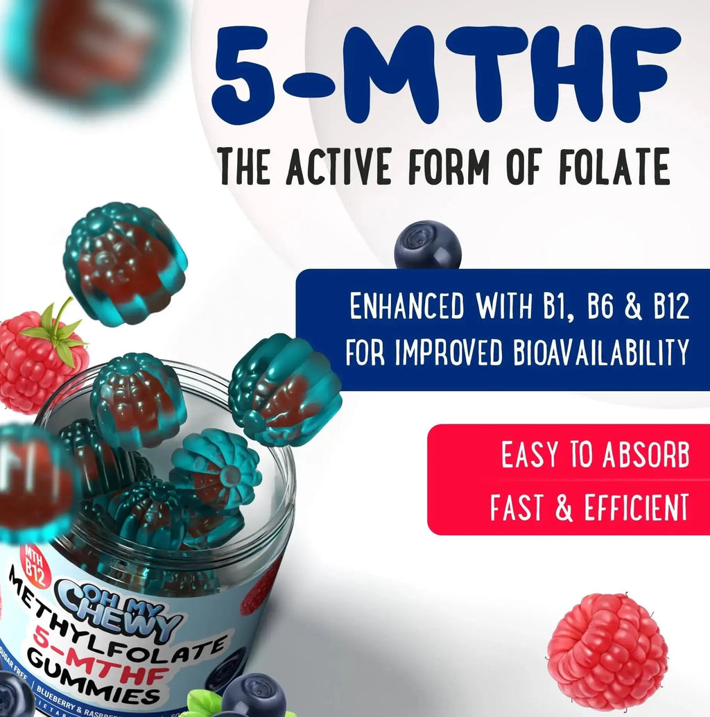 Center-Filled 5-MTHF Folate L-MethylFolate Sugar-Free Gummies - MTHFR Supplement Support with Methylated B1, B6 and Methyl B12 Multivitamins OH MY CHEWY Au supplements