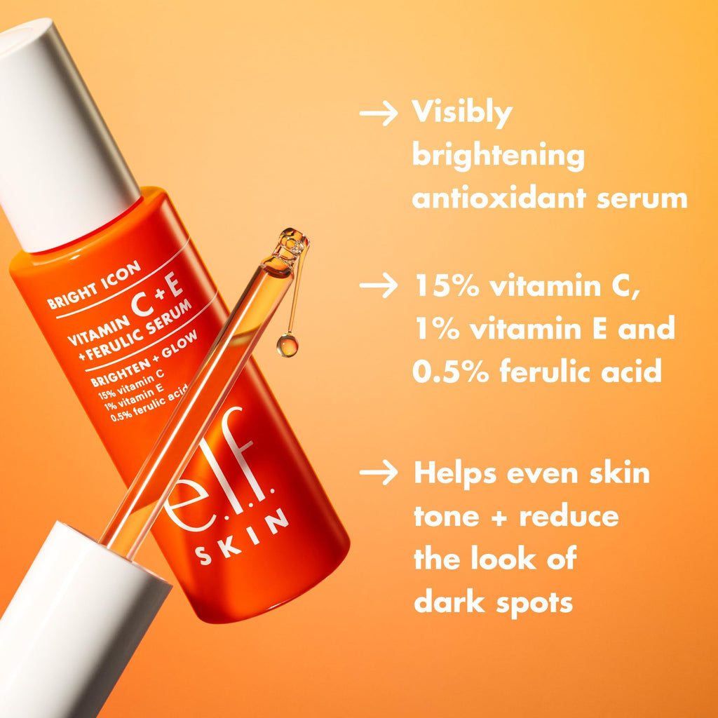 e.l.f. SKIN Bright Icon Vitamin C + E + Ferulic Serum, Brightening & Soothing Face Serum, Helps Even Skin Tone
