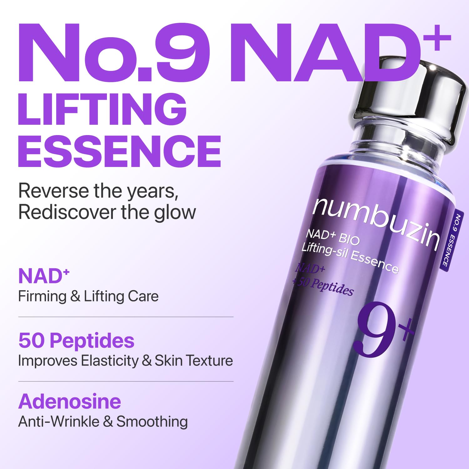 numbuzin No.9 NAD+ Peptide Lifting Serum for Face and Body, Firming & Wrinkles, 50 Peptide Essence for Sagging Skin, Fine Lines & Elasticity