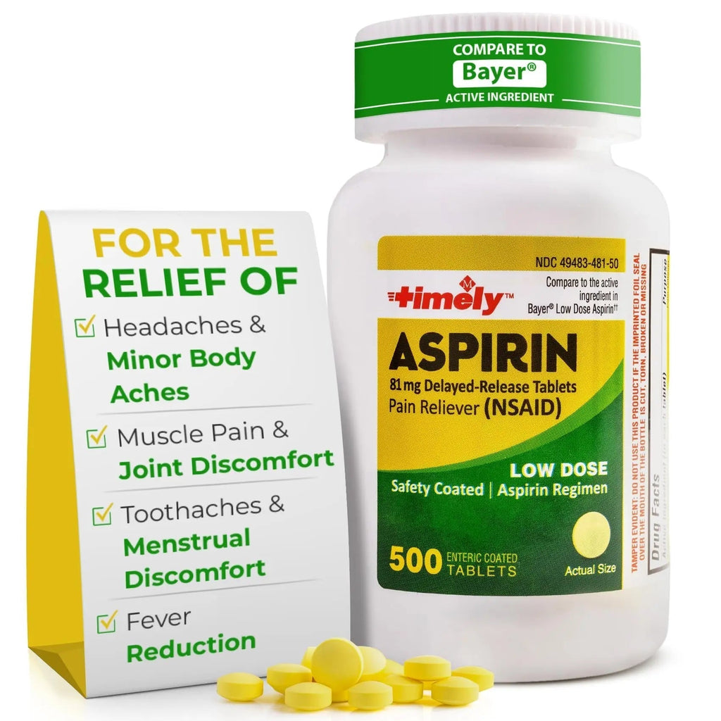 TIME-Cap Labs 500 Tablets Low Dose Aspirin 81mg Enteric Coated - NSAID Pain Reliever & Fever Reducer for Adults, Helps with Minor Aches, Headaches, Muscle Pain, Toothaches, and Joint Discomfort TIME-CAP LABS, INC. Au supplements