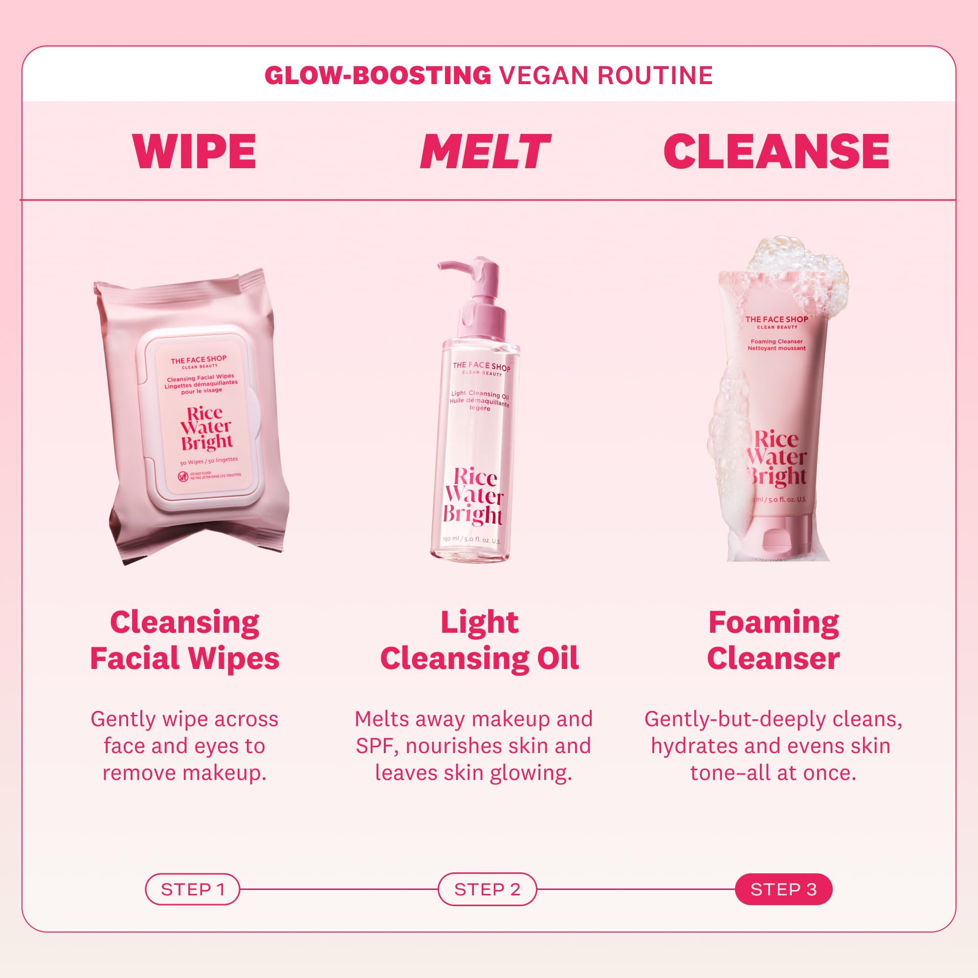 The Face Shop Rice Water Bright Foaming Facial Cleanser with Ceramide, Gentle Face Wash for Hydrating & Moisturizing,