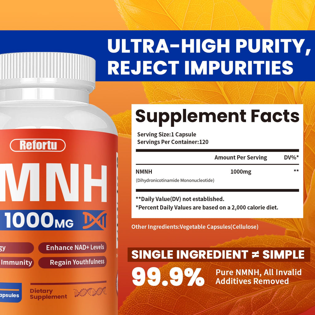 NMNH Supplement(Dihydronicotinamide Mononucleotide),Nicotinamide Mononucleotide for NAD+ Booster,1000mg per Serving,Supports Energy & Overall Health,120 Capsules Refortu Au supplements