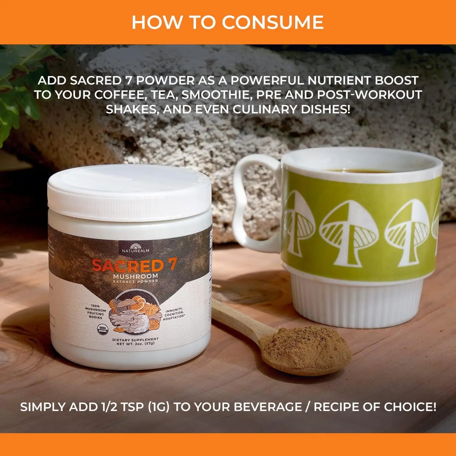 Naturealm Sacred 7 Mushroom Extract Powder - USDA Organic - Lion's Mane, Reishi Naturealm Au supplements