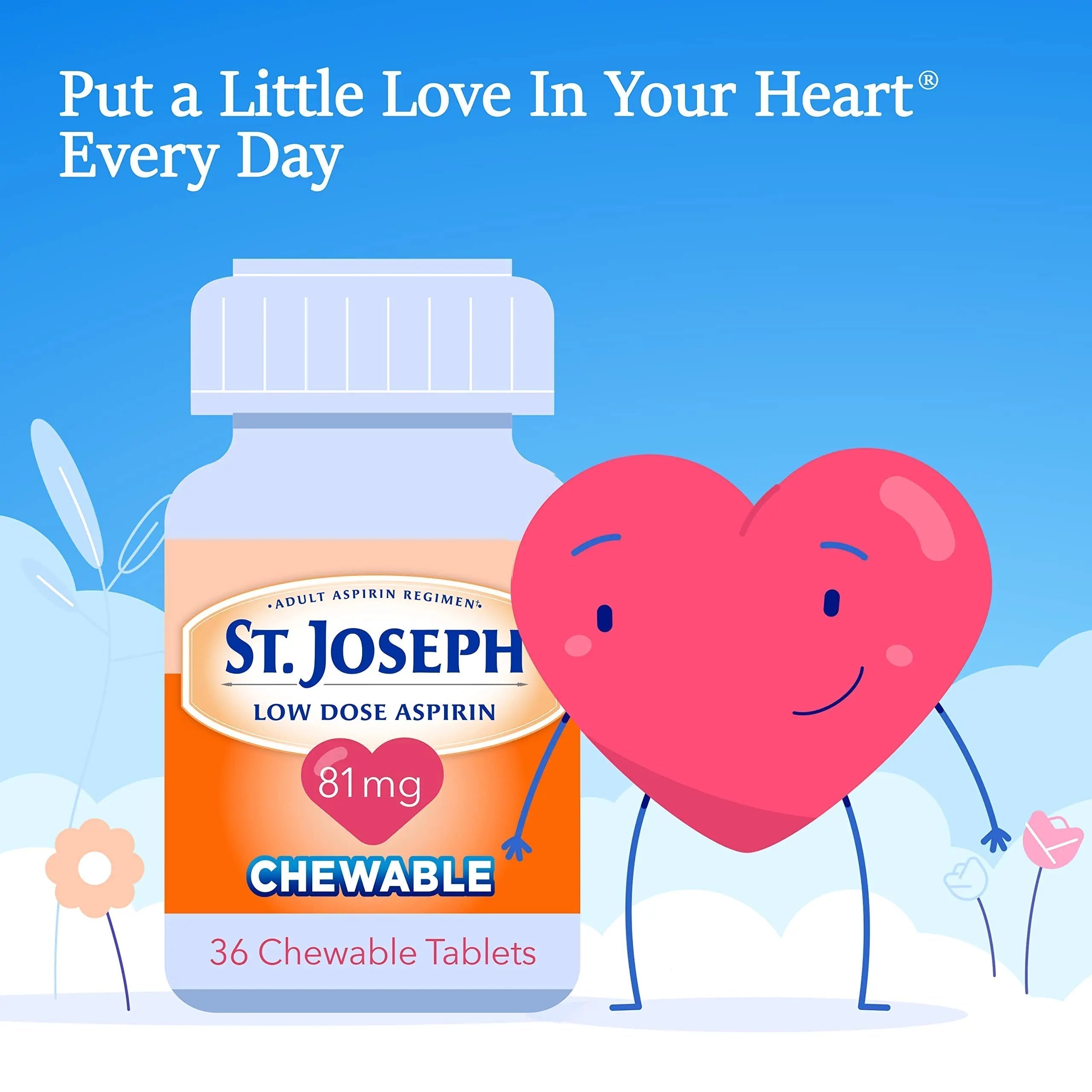 St. Joseph Aspirin Pain Reliever (NSAID) 81mg, Chewable Orange Tablets, Adult Low Dose Regimen, 36 ct St. Joseph Au supplements