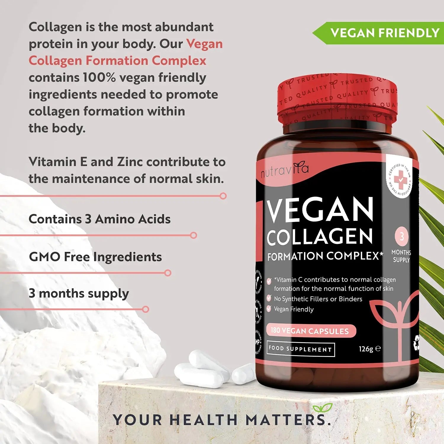 Vegan Collagen 1000mg Advanced Superfood Blend - 180 Capsules (3 Month Supply) Nutravita Au supplements