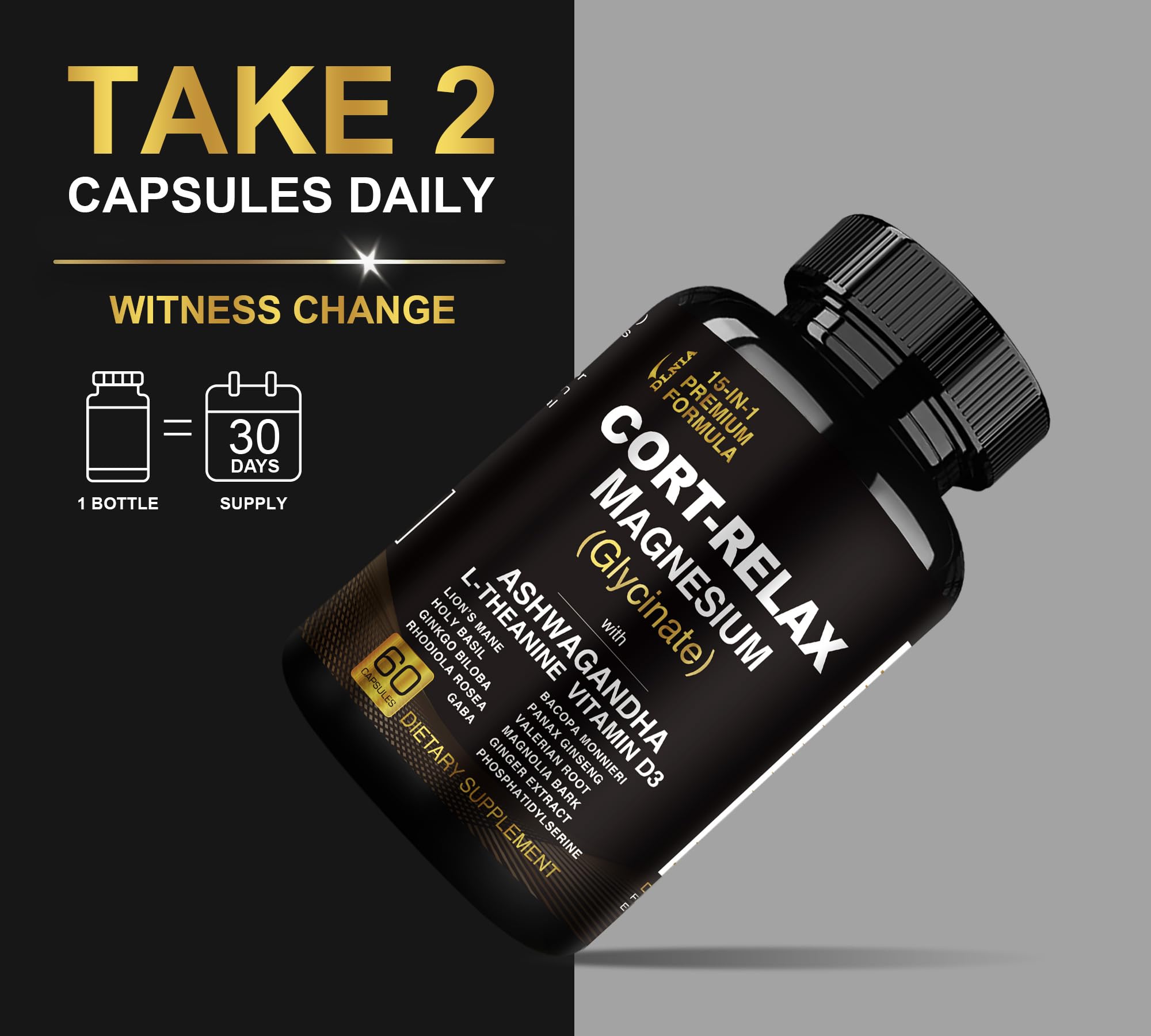 Super Calm Cortisol Supplements for Women & Men with Magnesium Glycinate, Ashwagandha, L-Theanine, Phosphatidylserine, Ginkgo & Lions Mane for Calm, Focus, Mental Clarity, Relaxation, Sleep, Energy DLNIA Au supplements