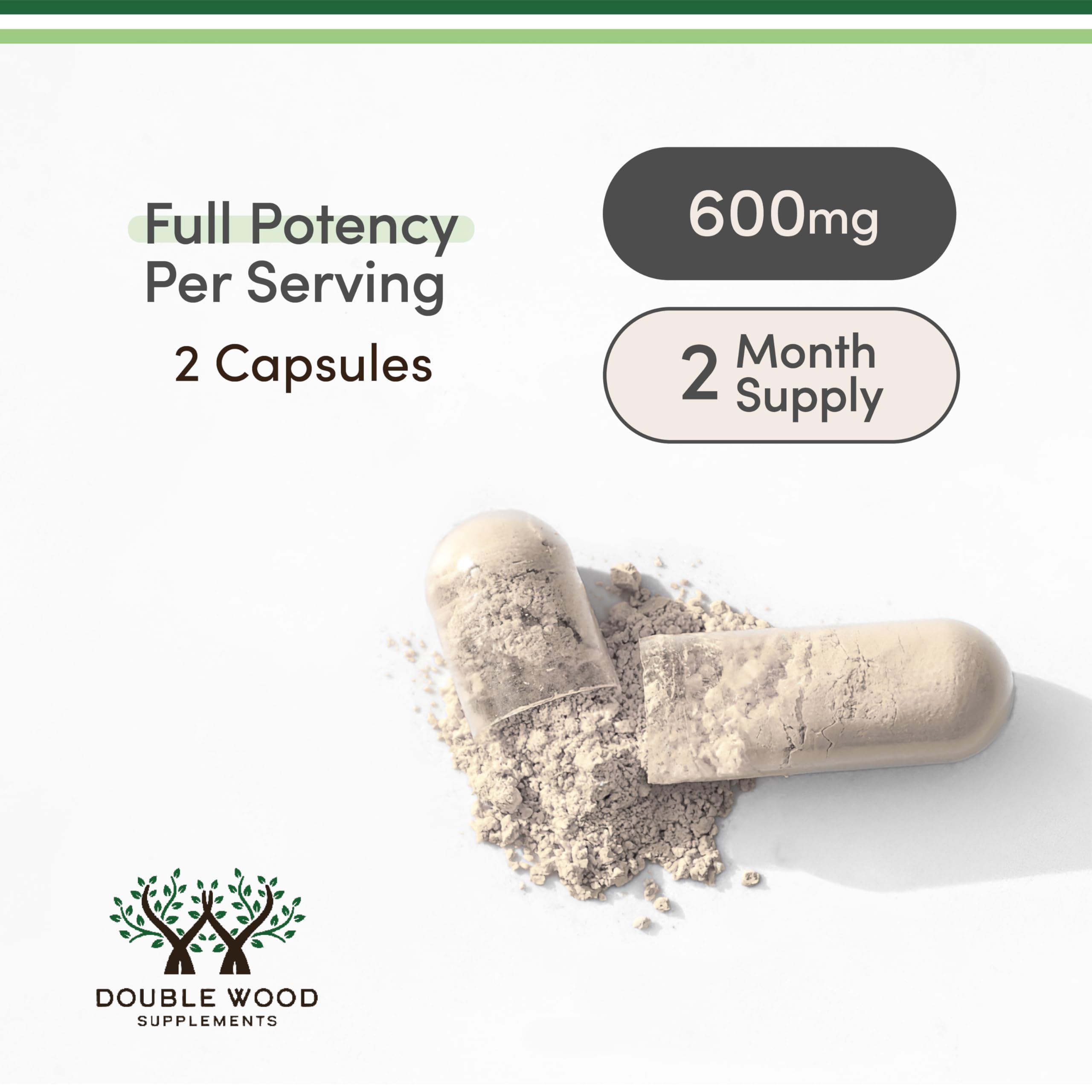 Double Wood Supplements Ashwagandha KSM 66 Organic and Clinically Studied Extract (600mg Per Serving, 120 Capsules, 60 Servings)