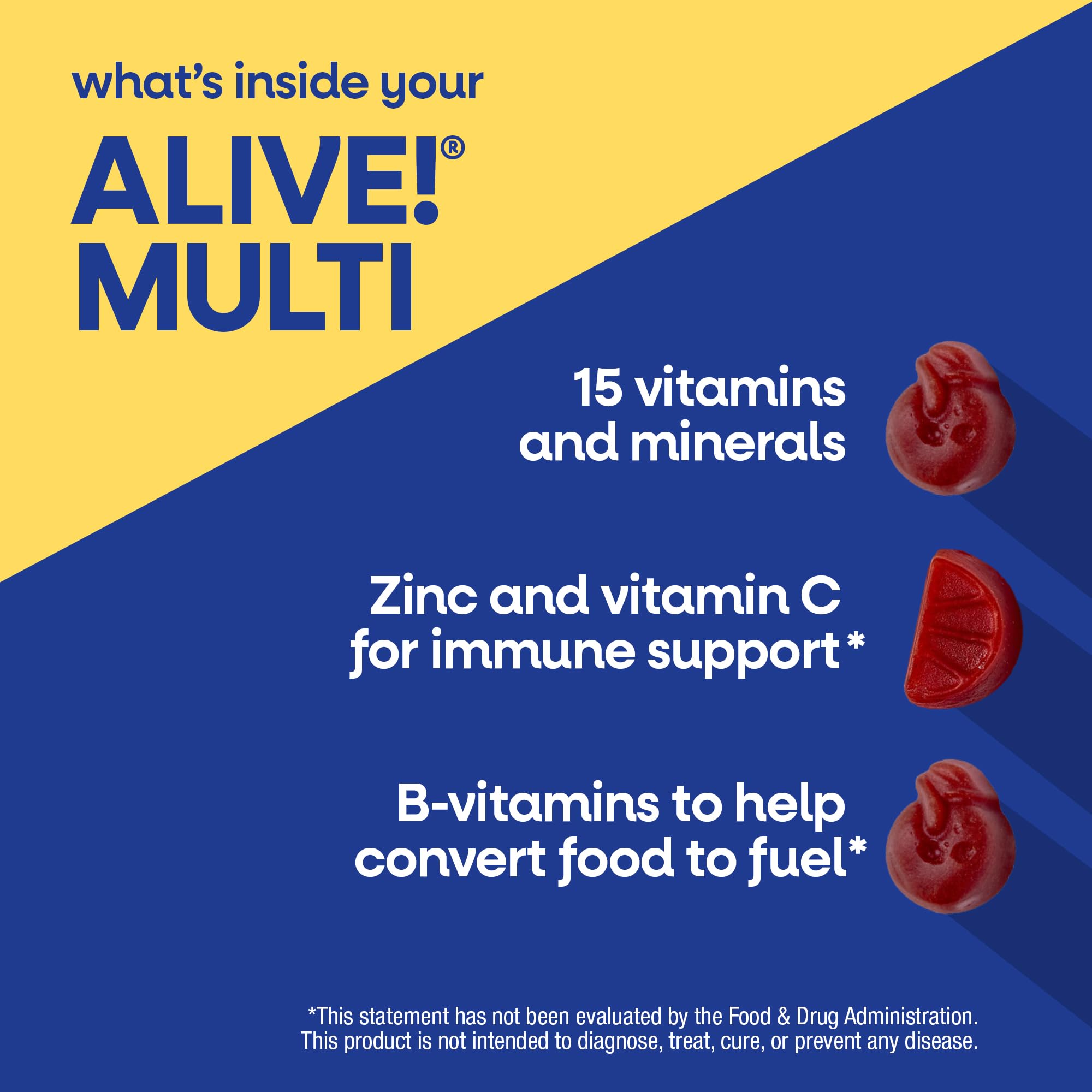Nature’s Way Alive! Men’s 50 Plus Multivitamin Gummy, Daily Chewable Multivitamins for Men with B-Vitamins, Vitamin D3 & Zinc, Supports Heart