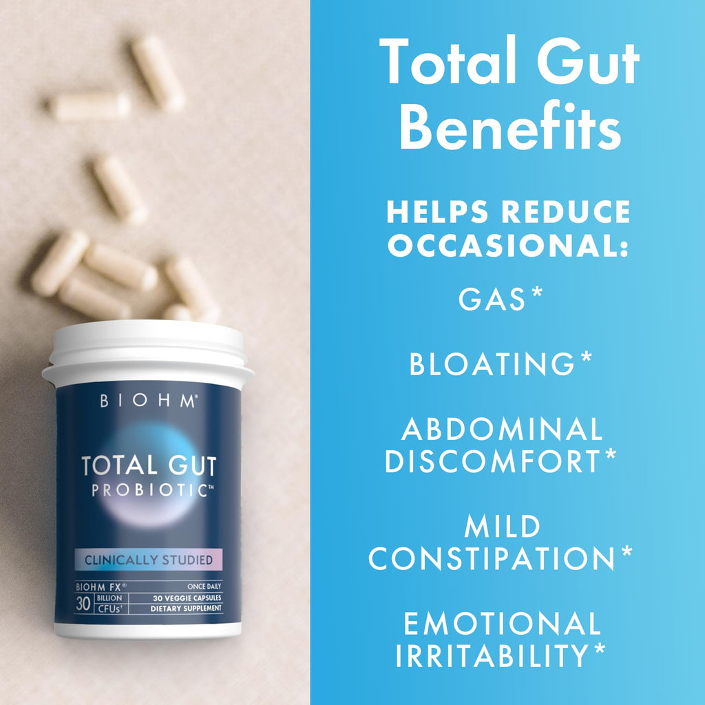 BIOHM Total Probiotic, 30 Billion CFU Daily Probiotics for Women & Men (30 Count) Helps Reduce Occasional Gas & Bloating,