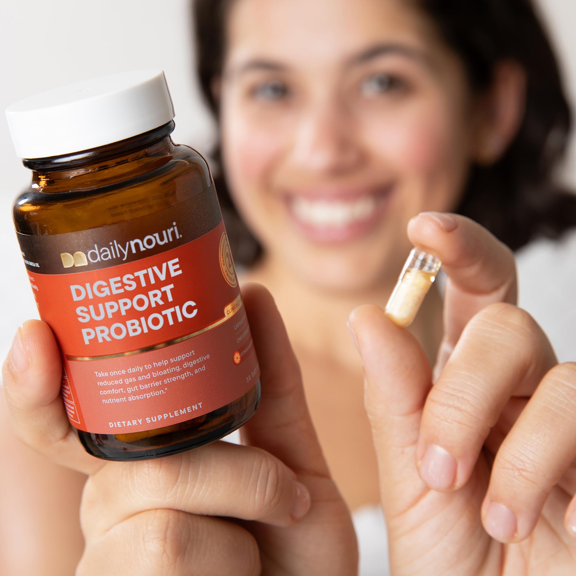 Daily Nouri Digestive Support Probiotics for Women & Men | Bloating & Gas Relief | 3 Clinically Studied Strains + Omega | 30-Day Supply
