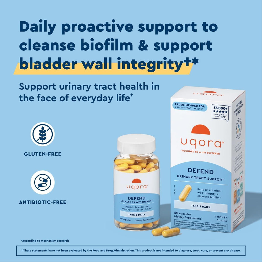 Uqora Defend - Urinary Tract Health Supplement - Support Bladder Health & Cleanse Biofilm* with D-Mannose, Green Tea Extract, Turmeric Extract & More