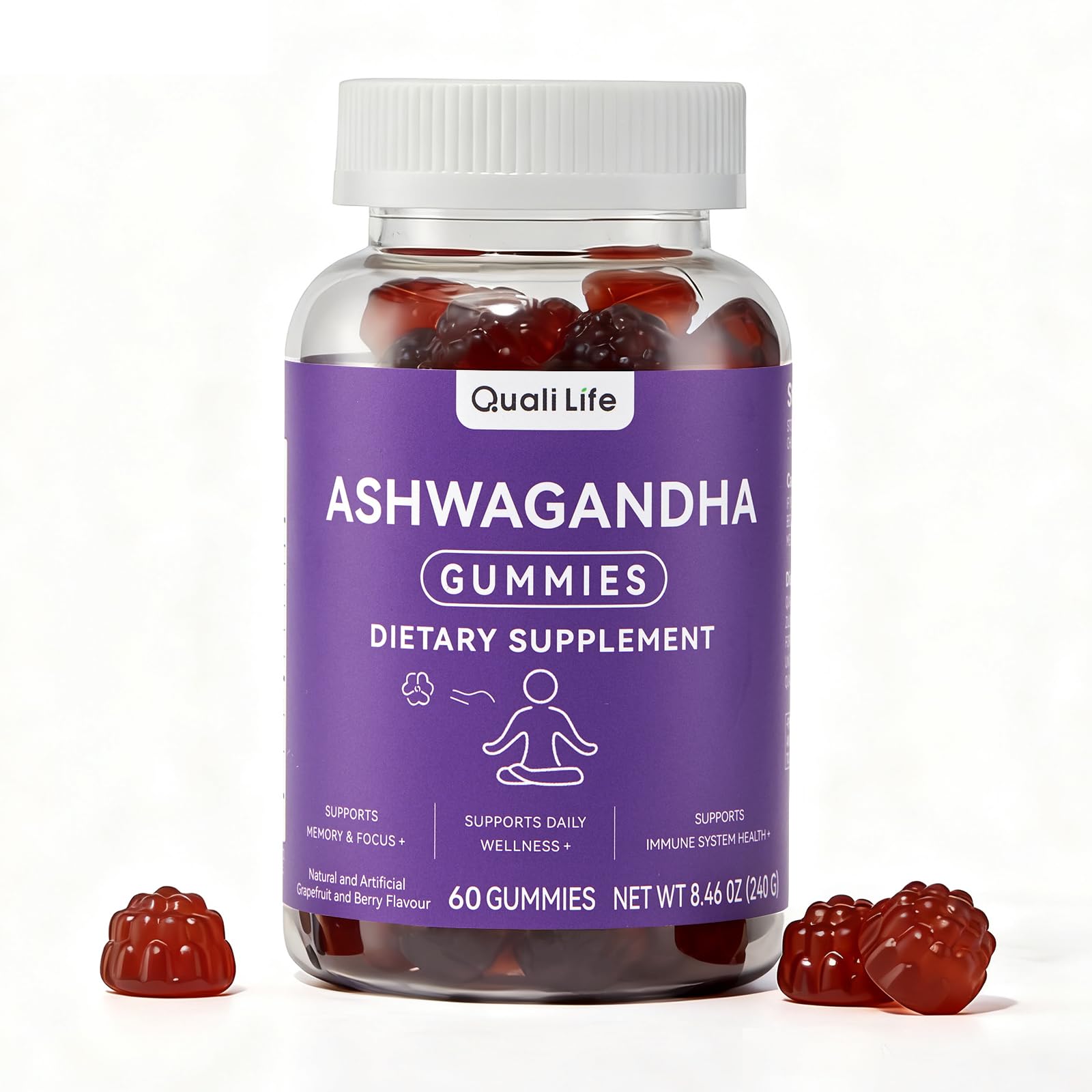 QualiLife Ashwagandha Gummies for Relax & Cortisol Support – High Strength Root Extract with Cranberry & Chaste Tree, Grapefruit & Berry Flavour – Vegan, Non-GMO, Gluten-Free – 60 Gummies (30 Days) QualiLife Au supplements