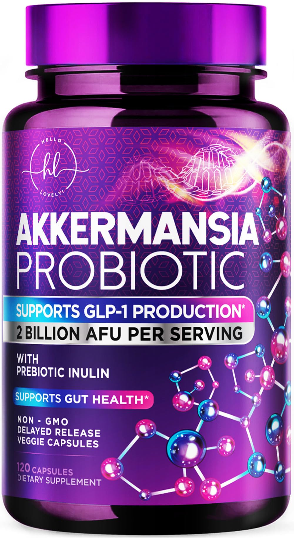 Akkermansia Probiotic - 2 Billion AFU per Serving - Best Strain for GLP-1 Production Support with Prebiotic Fiber for Natural Digestive & Gut Health