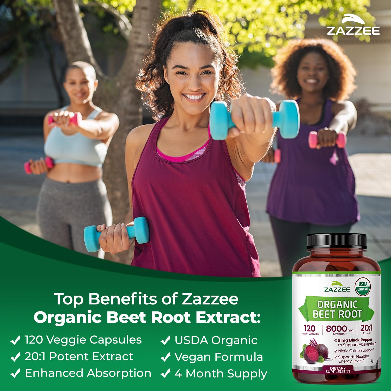 Zazzee USDA Organic Beet Root 20:1 Extract, 120 Vegan Quick Release Capsules, 4 Month Supply, Nitric Oxide Support, Black Pepper Extract for Enhanced Absorption