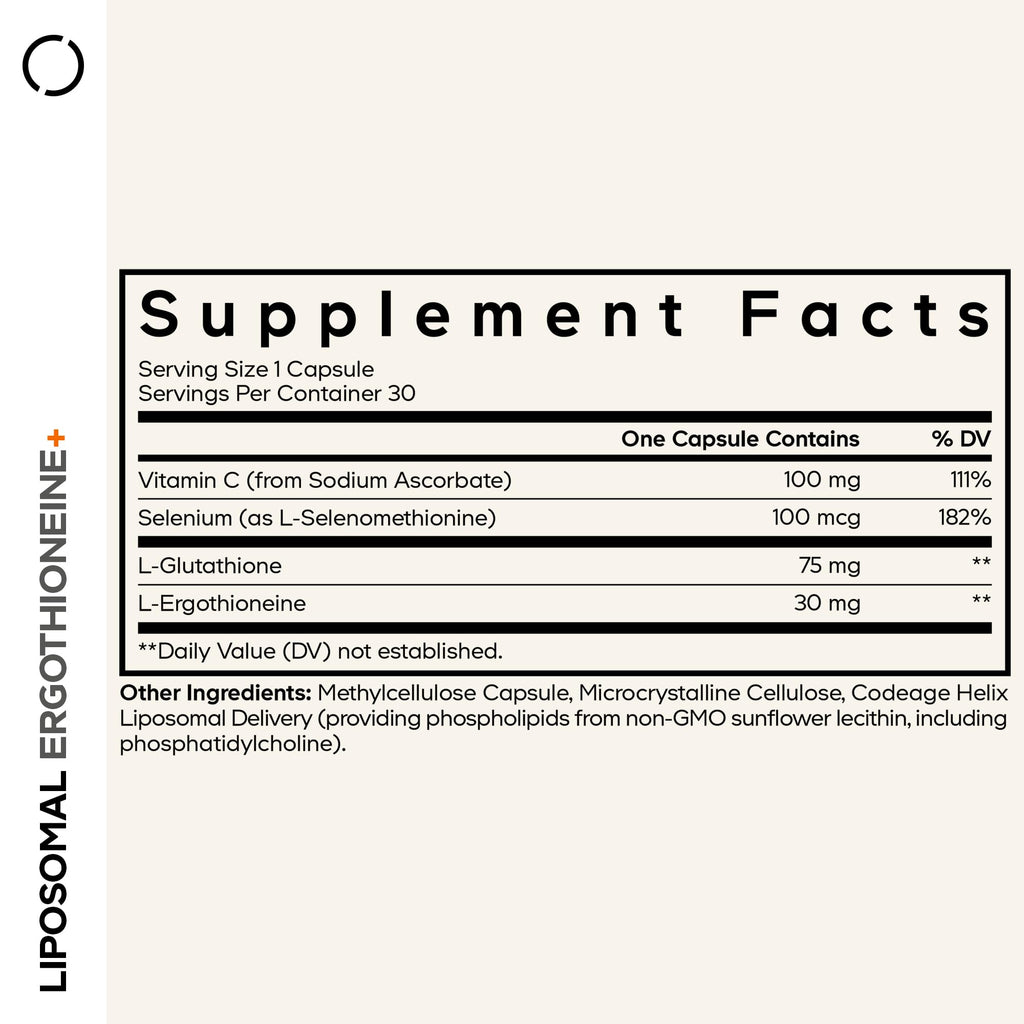 Codeage Liposomal Ergothioneine+ Supplement - L-Ergothioneine, L-Glutathione, Vitamin C, Selenium, Phospholipid Complex - Healthy Aging & Antioxidant - Vegan, Non-GMO, Soy-Free – 30 Capsules Codeage Au supplements