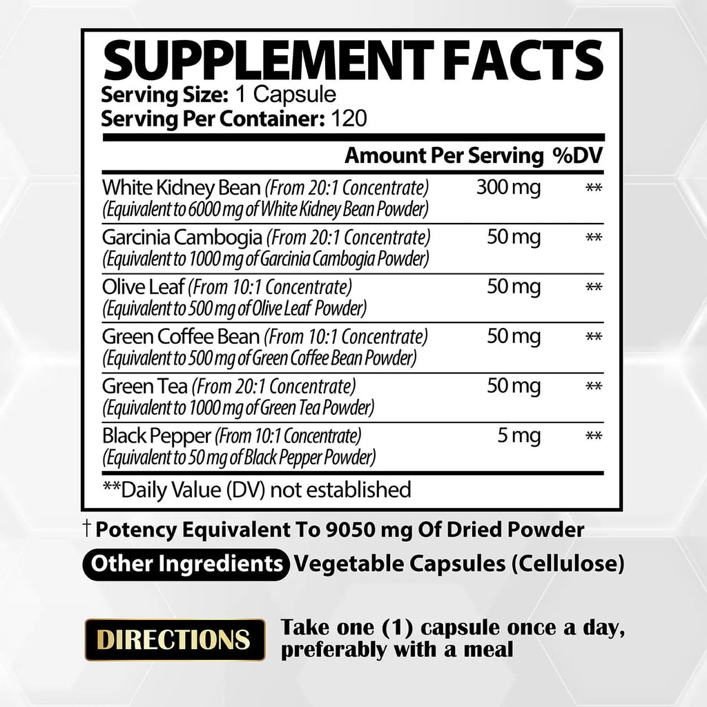 6in1 White Kidney Bean Extract Capsules 9050 Mg - with Garcinia Cambogia, Olive Leaf Satoomi Au supplements
