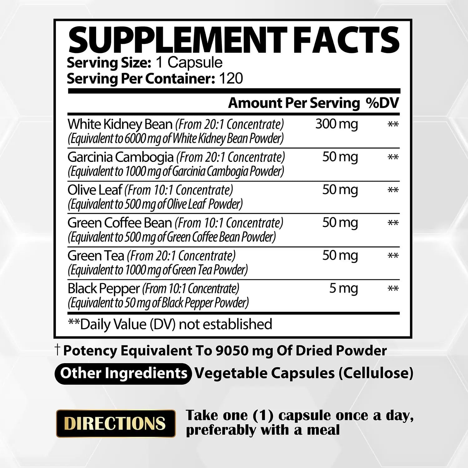 6in1 White Kidney Bean Extract Capsules 9050 Mg - with Garcinia Cambogia, Olive Leaf Satoomi Au supplements