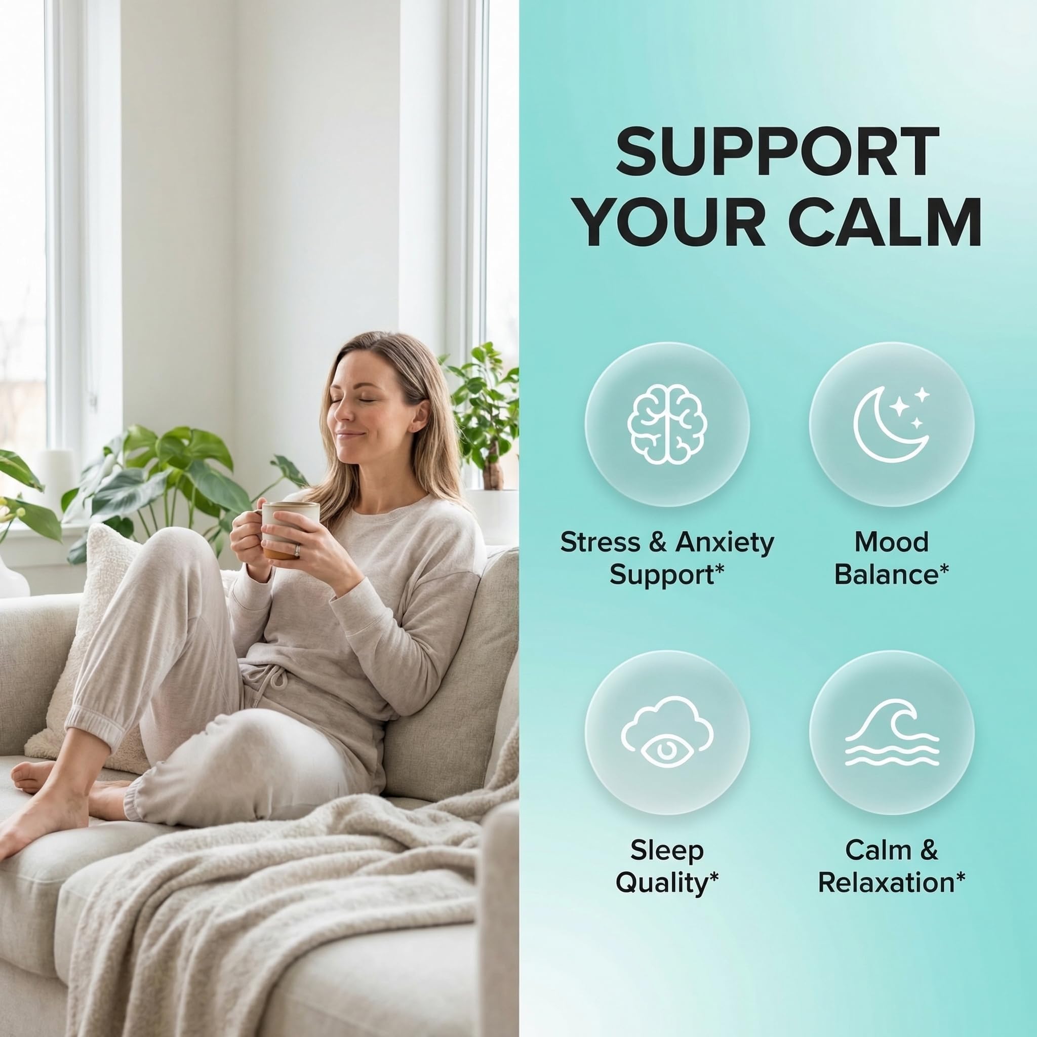 Clean Nutraceuticals GABA 750mg 5 HTP 200mg L Tryptophan 500mg L Theanine 200mg Ashwagandha SAM-e L-Glycine - Mood Support Vitamins for Women and Men with L-Tyrosine 5-HTP