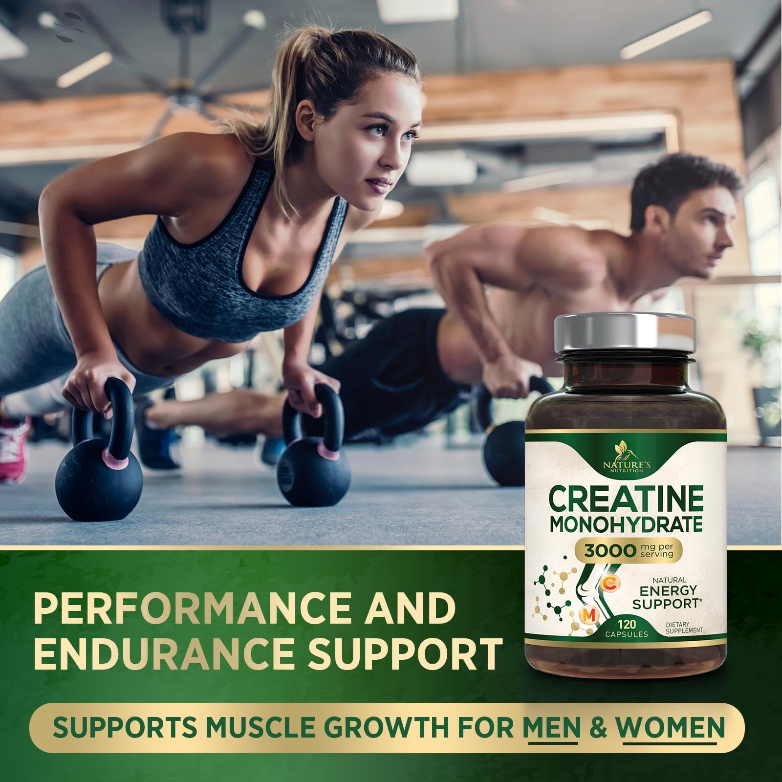 Creatine Monohydrate Capsules 3000mg Per Serving – Micronized Creatine Powder - Supports Lean Muscle, Strength, Energy, & Endurance - Nature's Supplement, Non-GMO, Bottled in USA - 120 Capsules Nature's Nutrition Au supplements