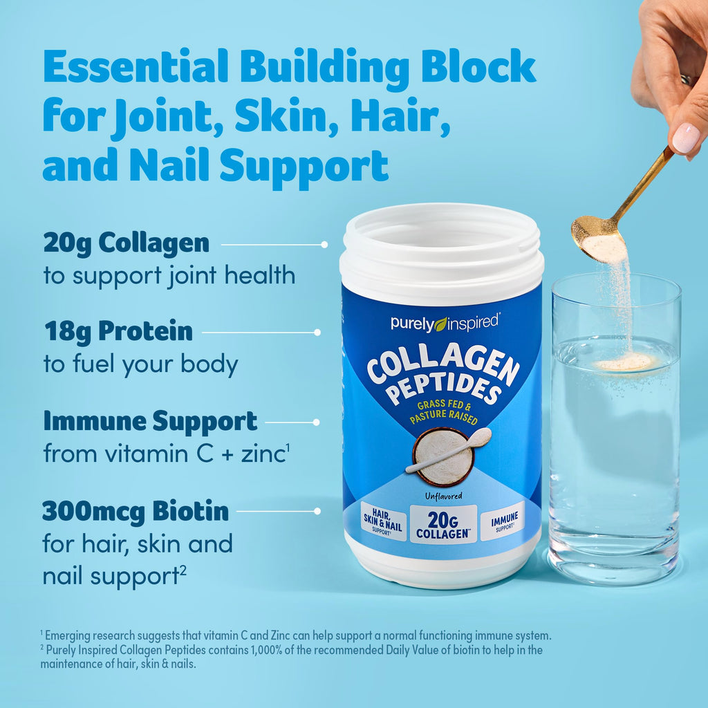 Purely Inspired Collagen Powder, Unflavored (20 Servings) - 20g Hydrolyzed Collagen Peptides Protein Powder for Women & Men - Grass-Fed & Pasture Raised Supports Hair