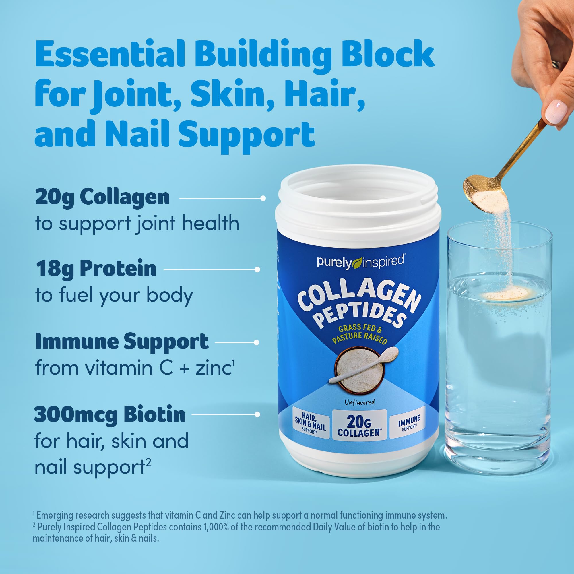 Purely Inspired Collagen Powder, Unflavored (20 Servings) - 20g Hydrolyzed Collagen Peptides Protein Powder for Women & Men - Grass-Fed & Pasture Raised Supports Hair