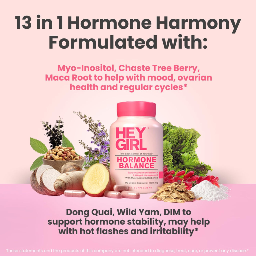 Hey Girl Hormone Balance for Women – 13-in-1 Menopause, PMS & Cycle Support – Mood & Hot Flash Support – w Myo-Inositol, Berberine, Maca Root, Black Cohosh, DIM, Dong Quai HEY GIRL NUTRITION Au supplements