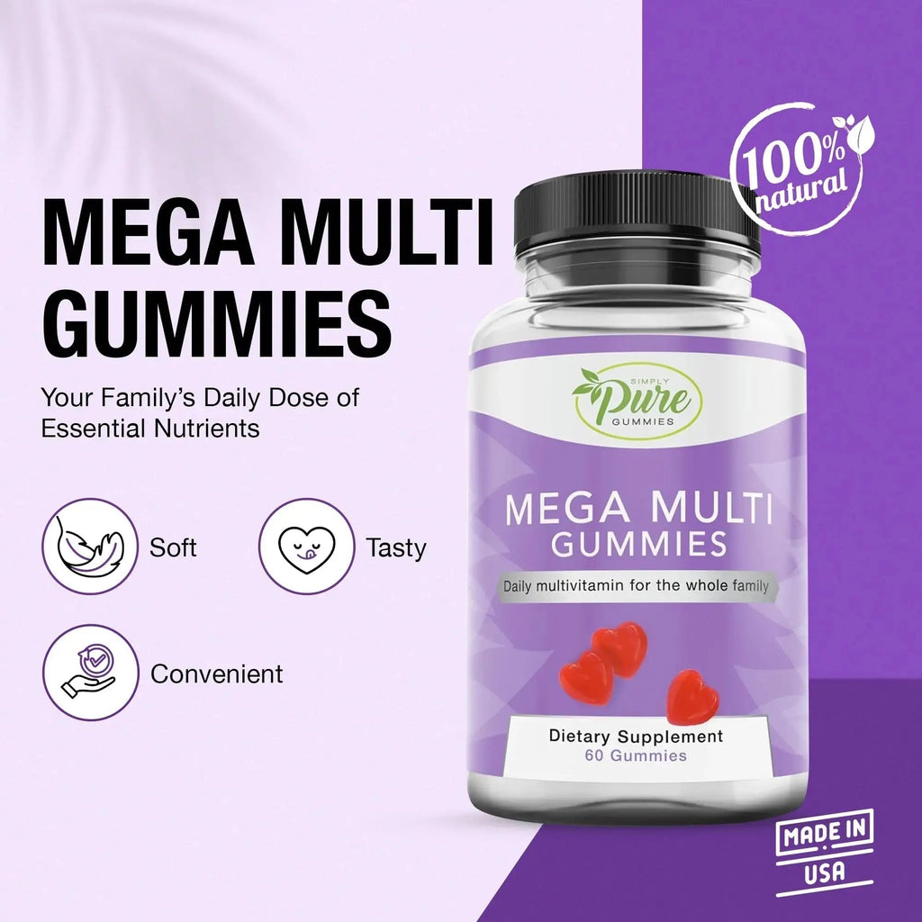 Pure By Nature Mega Multi Gummies, Multivitamin Gummies for Women & Men, Kids Multivitamin Gummies with A, D2, C, E, K, Biotin Pure By Nature Au supplements