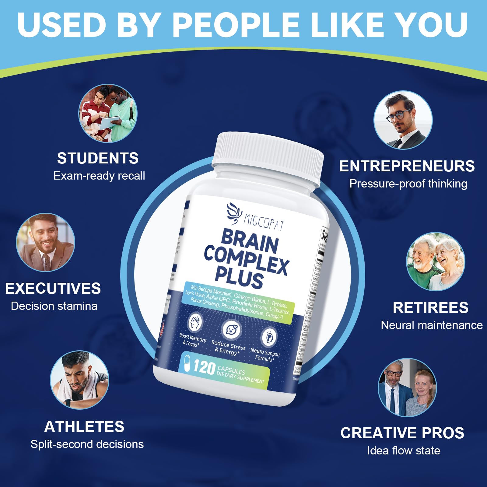 Brain Supplements for Memory & Focus - Nootropic with Bacopa Monnieri, Lion's Mane, Alpha GPC, Phosphatidylserine | Supports Mental Clarity & Cognitive Function | Vitamin B6 & B12-120 Capsules Migcopat Au supplements