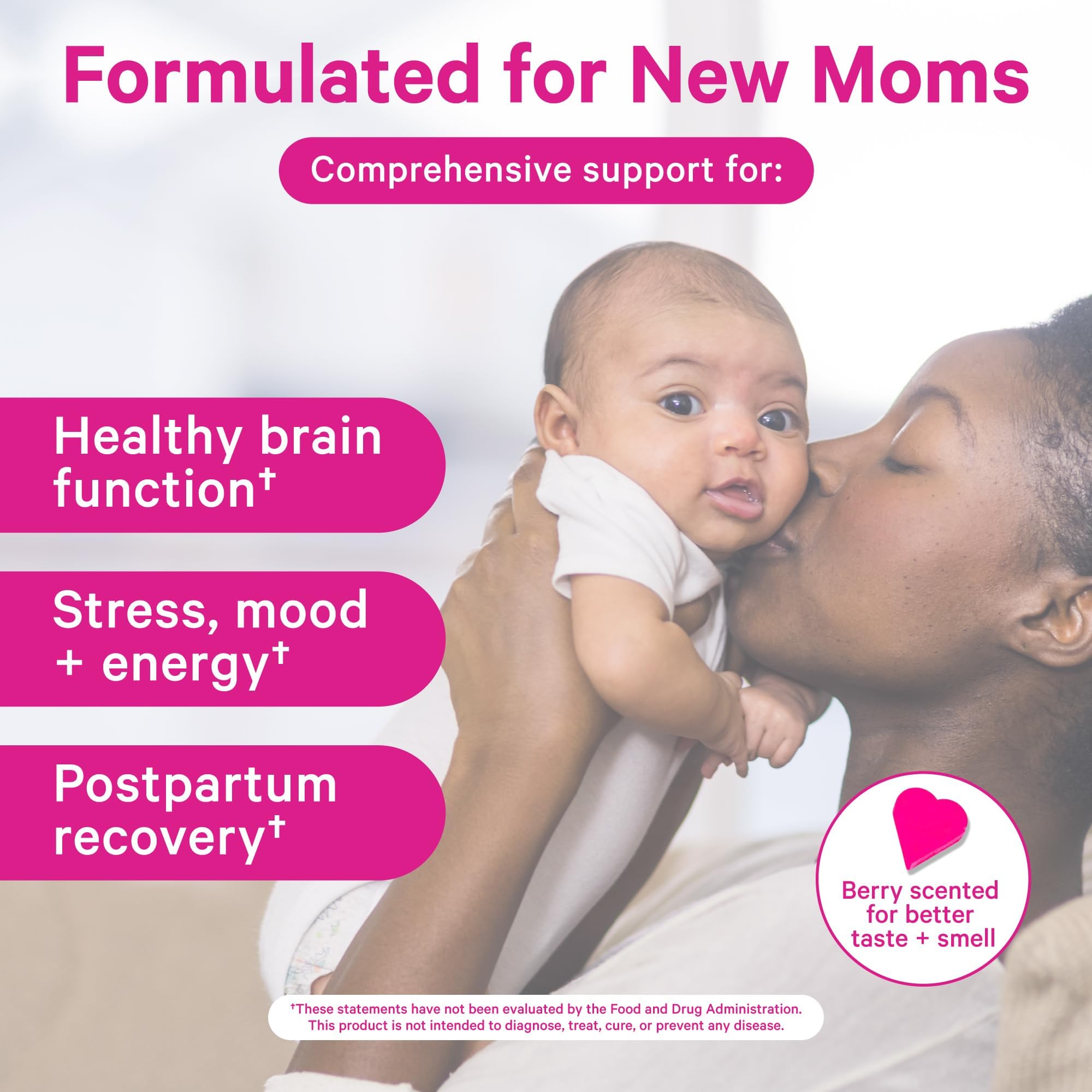 Pink Stork Total Postnatal Vitamins for Women | Vegan DHA, Iron, Folate, B12 | Postpartum Recovery Essentials | Lactation Support for Breastfeeding Moms